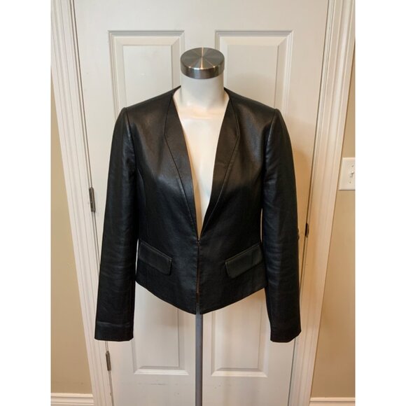 BCBG Max Azria Black Vegan Leather Cropped Cruz Jacket, Size Small - Picture 1 of 5